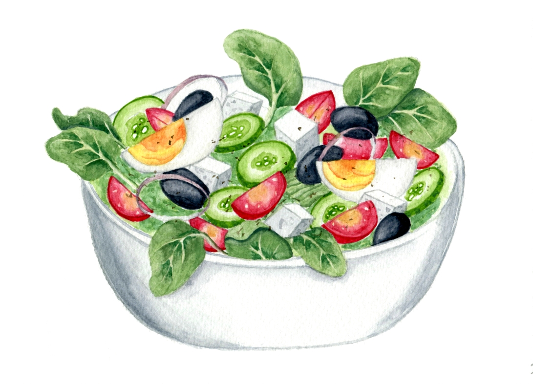 Food Illustration - Watercolor bowl of salad